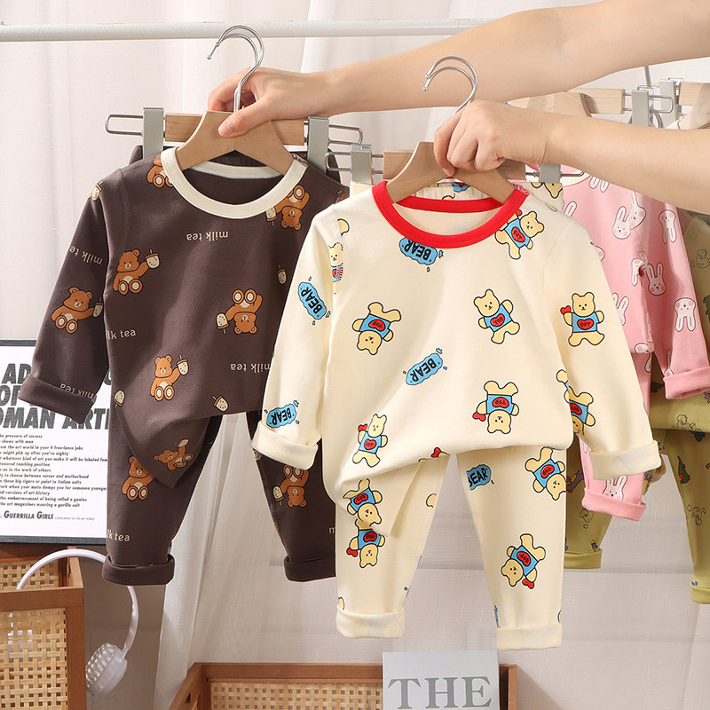 羊毛拉架家居服儿童秋衣卫生裤套装纯棉磨男童发热衣女宝宝棉毛衫