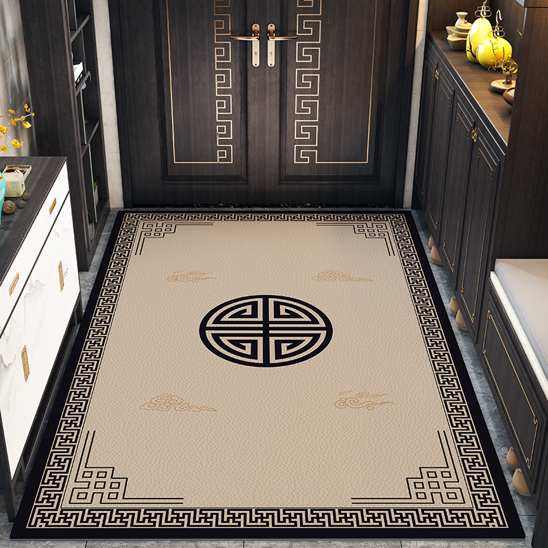 新中式地垫入户门垫PVC皮革进门脚垫门口防滑地垫玄关垫免洗地毯