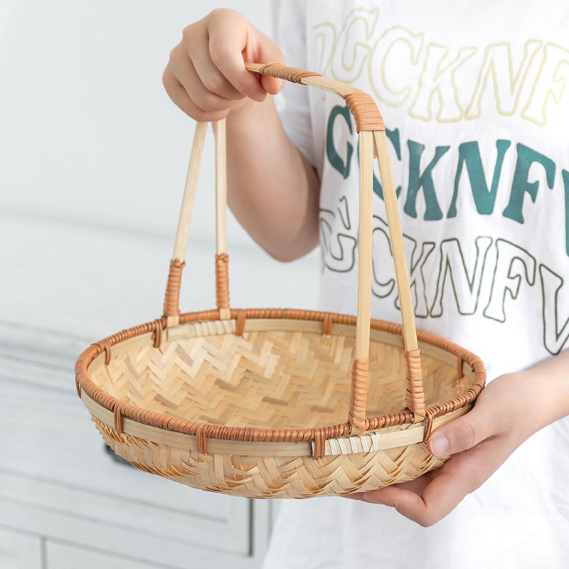 竹编制品手提篮竹筐水果竹篮子圆形家用收纳筐采摘礼品伴手礼竹篮