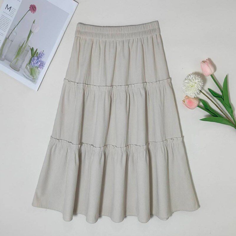 新款女童半身裙秋冬灯芯绒裙子儿童百褶裙加绒长款女宝宝洋气长裙