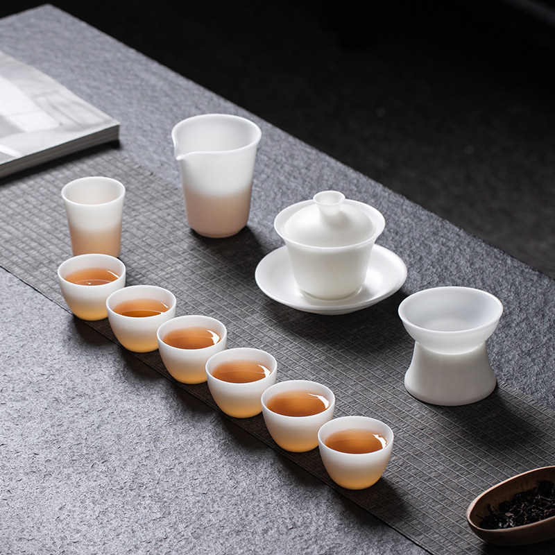 素烧白瓷茶具套装冰种玉瓷
