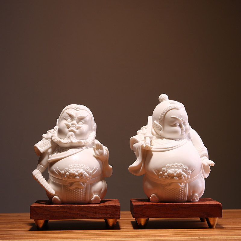 门神摆件羊脂玉瓷郑忠辉