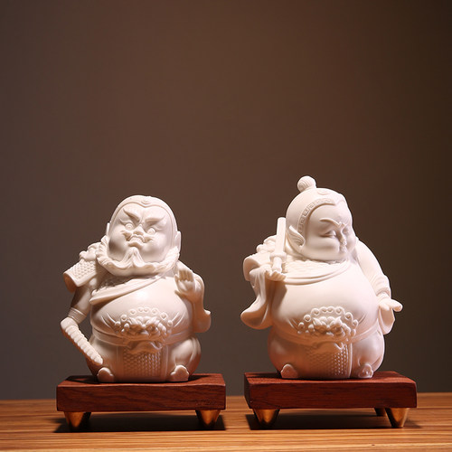 门神摆件羊脂玉瓷郑忠辉