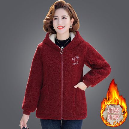 妈妈冬装棉衣2024新款中老年z女装秋冬加绒加厚棉袄连帽颗粒绒外