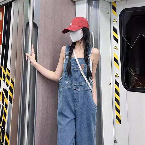 牛仔背带裤女春秋薄款2024新款小个子设计感小众宽松阔腿裤子夏季