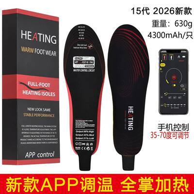 跨境电加热发热鞋垫充电可行走冬季户外保暖脚女三档无线调温