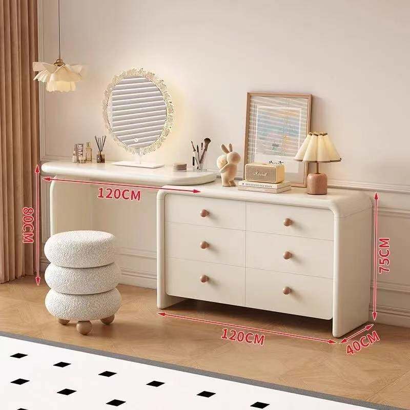 奶油风简约现代实木梳妆台斗柜一体收纳化妆桌小户型卧室储物柜