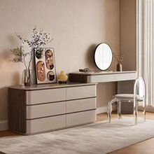 实木烤漆梳妆台卧室现代简约2025新款化妆台斗柜一体化妆桌轻奢