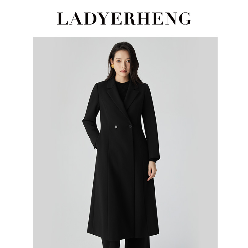 LADYERHENG25秋新品女装X型西装领修身显高显瘦白搭大气风衣外套
