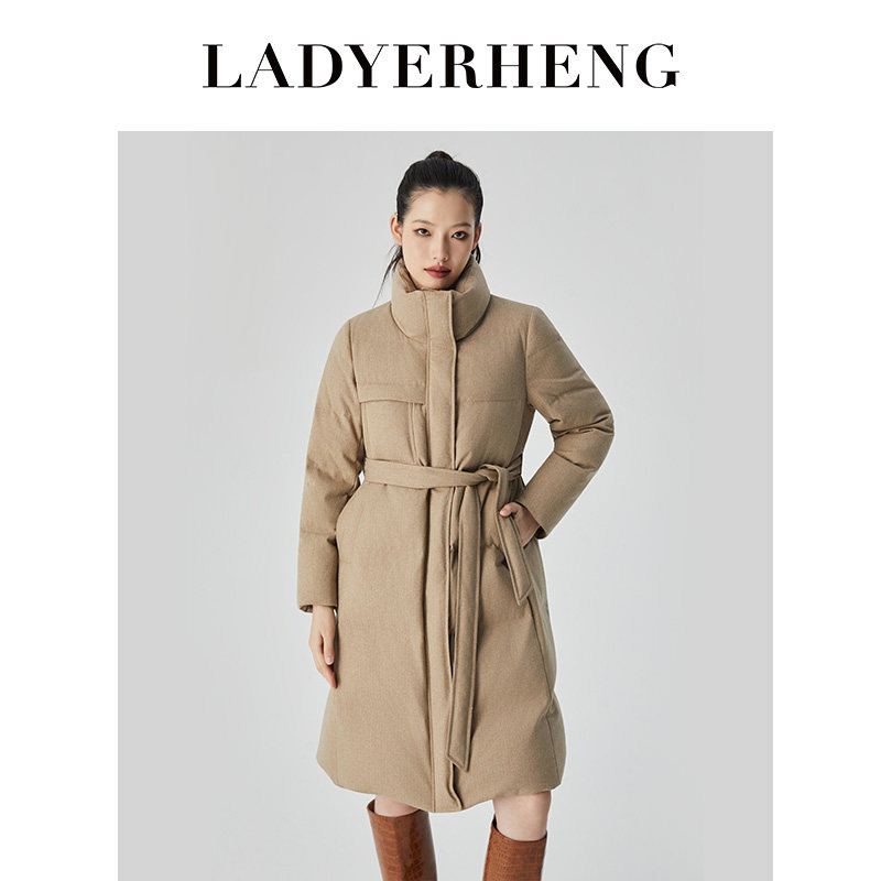 LADYERHENG25冬新品女士立领中长款高蓬松90白鹅绒羽绒服保暖外套