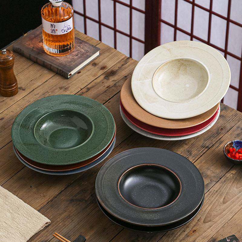 跨境西餐意面盘商用日式草帽碗特色西式餐厅飞碟帽子碗沙拉盘外贸