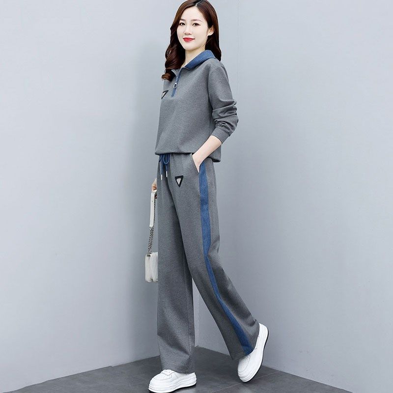 早秋季休闲运动服套装2q023新款女装初秋阔腿裤两件套时尚洋气减