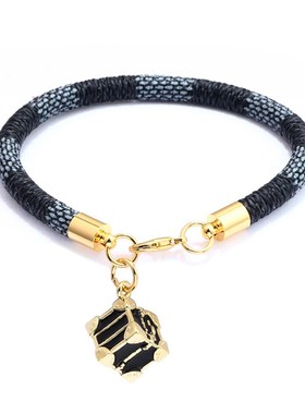 时尚个性棋盘格条纹手链PU皮几何四方块电镀真金皮手链送闺蜜礼物