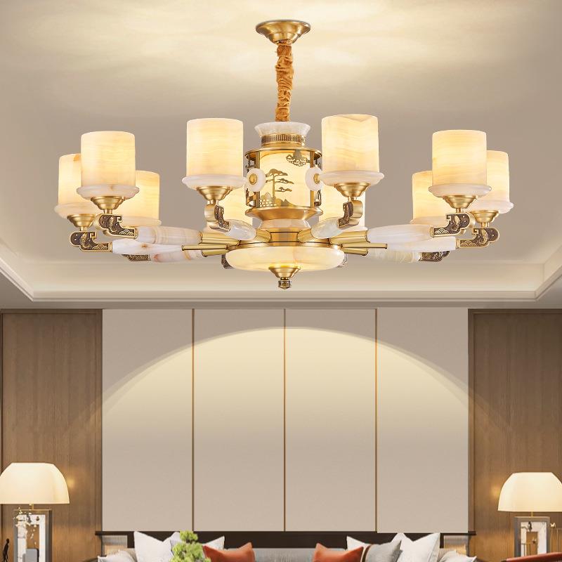 全铜新中式天然玉石客厅吊灯2024年新款卧室餐厅高端别墅爆款灯具