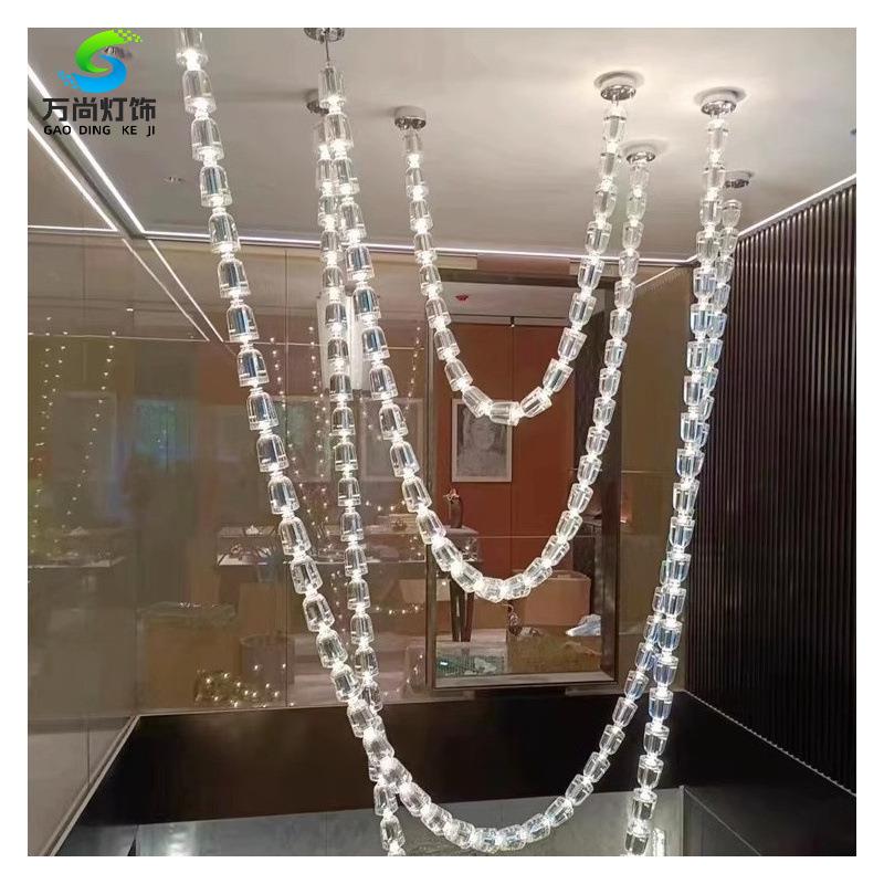 设计师酒店大堂水晶灯后现代轻奢售楼部别墅复式楼梯大厅项链吊灯