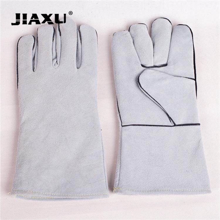 牛二层皮灰色双层内衬电焊手套牛皮劳保手套 隔热防火焊接手套