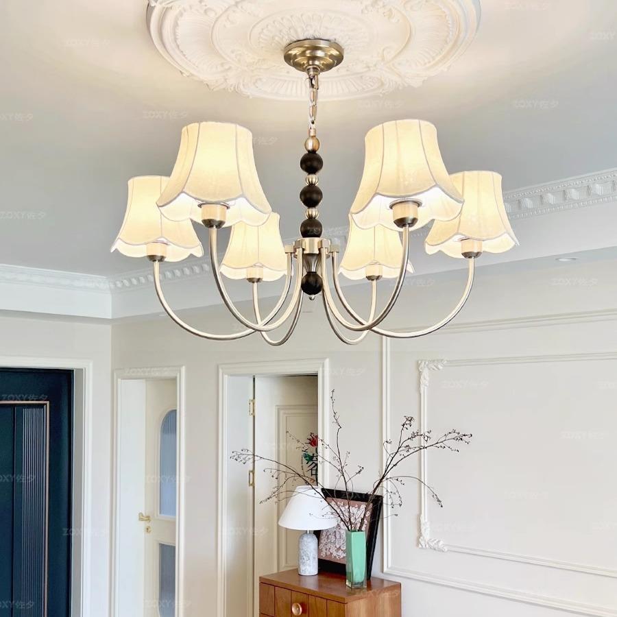 法式吊灯中古客厅主灯南洋衣帽间书房餐厅灯新中式布艺花纹卧室灯