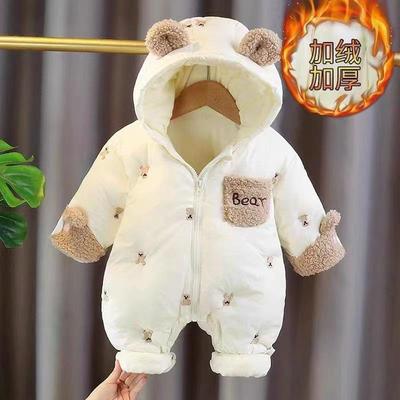 婴幼儿秋冬季加厚衣服外出抱衣新生儿冬装棉衣加厚连帽棉袄连体衣