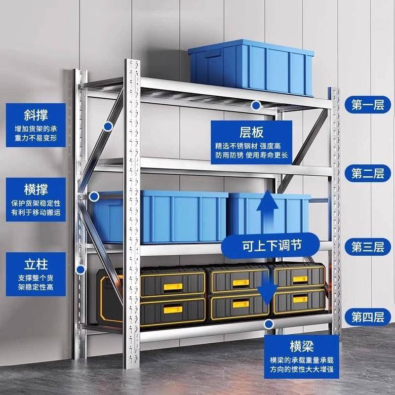 304不锈钢仓储货架多层商用置物架厨房地下室冷库重型可调节架子