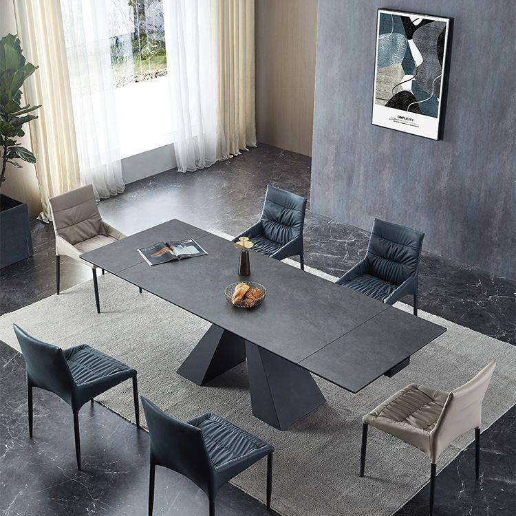 意式极简长方形多功能复合岩板餐桌家用伸缩折叠餐桌椅组合拉伸桌