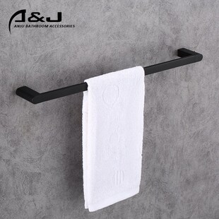 黑色浴室毛巾架套装卫生间浴巾架厕所毛巾杆五金挂件单杆后门衣钩