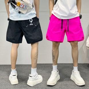 宽松速干多巴胺运动糖果色五分裤 男士 潮流彩色刺绣沙滩裤 短裤 夏季