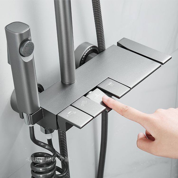 新款枪灰色淋浴花洒套装四档钢琴按键恒温控数显增压出水顶喷头,家装主材,恒温花洒套装,淘宝优惠券,粉丝福利购,淘宝优惠卷