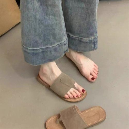 时尚套趾平底一字j拖鞋外穿女鞋2025年夏凉拖法式配裙子沙滩凉鞋