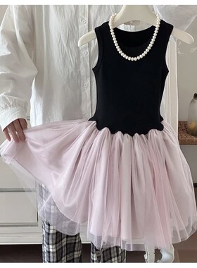 女童夏季连d衣裙2025夏季新款女宝宝芭蕾风网衫中长裙小女孩蓬蓬
