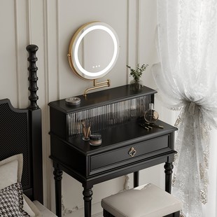 黑色梳妆台小型卧室超窄迷你法式复古风床头实木化妆桌50公分60CM