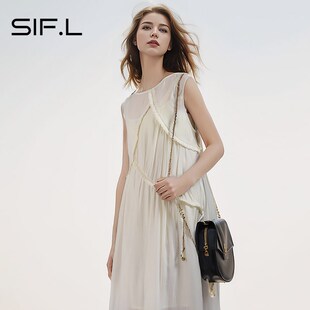 法式 米白色无袖 吊带背心连衣裙女宽 夏高级感m2024新款 两件套裙装