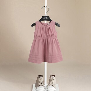 连衣裙儿童纯棉粉色公主裙女宝宝裙子背心 女童无袖 2025b夏季 新款