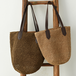 2021新款 文艺复古草编包编织包D手提包单肩腋下包草包大容量女包