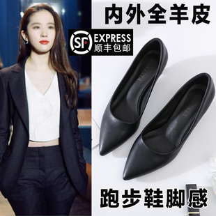 真皮制服工作鞋 高跟鞋 尖头单鞋 百搭职业鞋 女黑 细跟2021春n秋新款