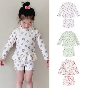 中小童女童可爱防晒游泳衣 泳装 新款 儿童泳衣女童分体速干长y袖
