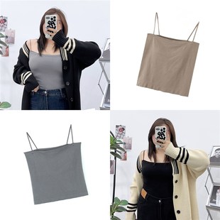 吊带背心女大码 纯棉美背内 胖mm一体带v胸垫内搭外穿抹胸早秋薄款