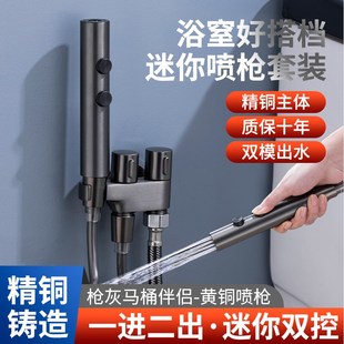 枪灰马桶伴侣冲洗喷枪家用卫生间厕所一进二N出双出水三角阀带水