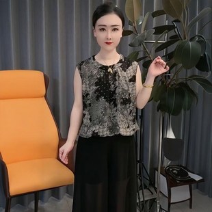 小衫 轻薄透气砍袖 女中老年妈妈宽松O遮肚洋气百搭碎花背 新款 夏季