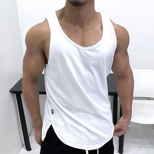 T恤健 宽松运动背H心肌肉男体育生无袖 磨砂手感纯棉 好面料微阔版