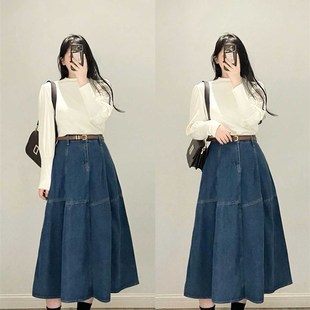 300k斤胖mm大码 牛仔半身裙女大摆a字高腰宽松鱼尾长裙 新款 夏季