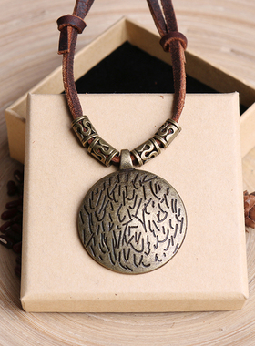 民族风复b古圆形十二生肖毛衣链长 文艺百搭项链吊坠潮挂件配饰