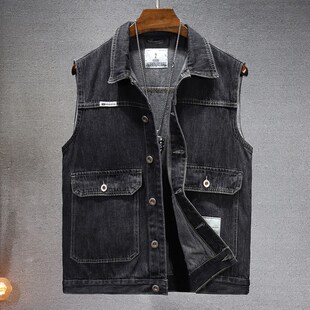 男士牛仔马e甲春秋新款无袖褂子潮牌男装外套男工装背心百搭上衣