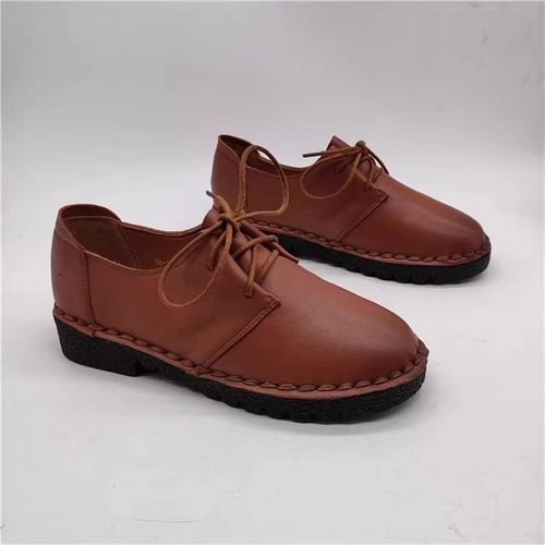 2024秋新款民族m风复古软底软面圆头系带百搭舒适休闲文艺女鞋潮