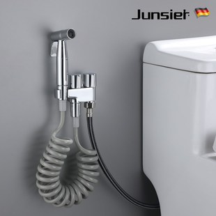 银色不锈钢马桶冲洗喷枪厕所x伴侣一进二出角阀带冲水喷头家用高