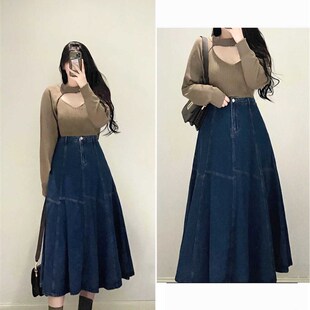 300斤胖mm大码 牛仔半身裙女加M肥加大高腰a字鱼尾长裙 新款 夏季