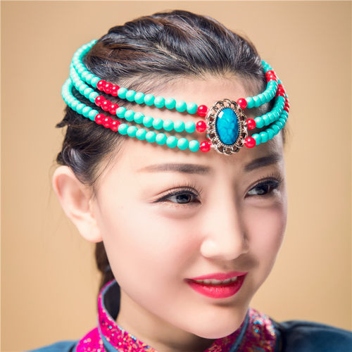 夏季蒙古族演出h舞蹈头饰女蒙古头饰手工串珠发饰 民族舞头饰发饰