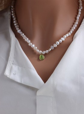 包金镶锆石双排串珠珍珠项链配件手工新款双链条