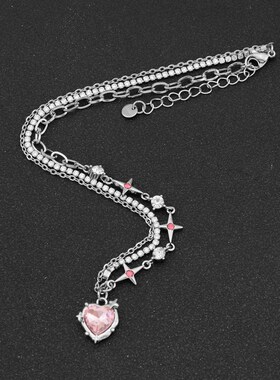 项链甜酷辣妹镶钻爱心芒星项链冷淡风项坠项饰时尚创意设计感项链