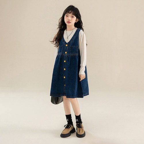 童装女童夏季背带裙春秋季新款2y023女大童牛仔裙女孩连衣裙A字裙