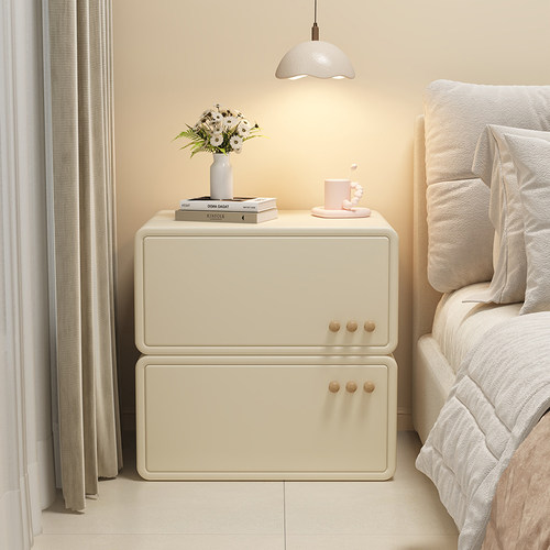 奶油风床头柜家用卧室创意床头收纳柜现代简约主卧新款床边储物